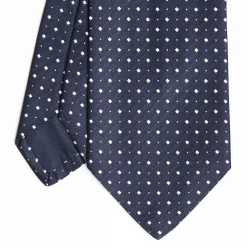 Dark Blue Cerimonial Silk Satin Tie - Small Geometric Pattern
