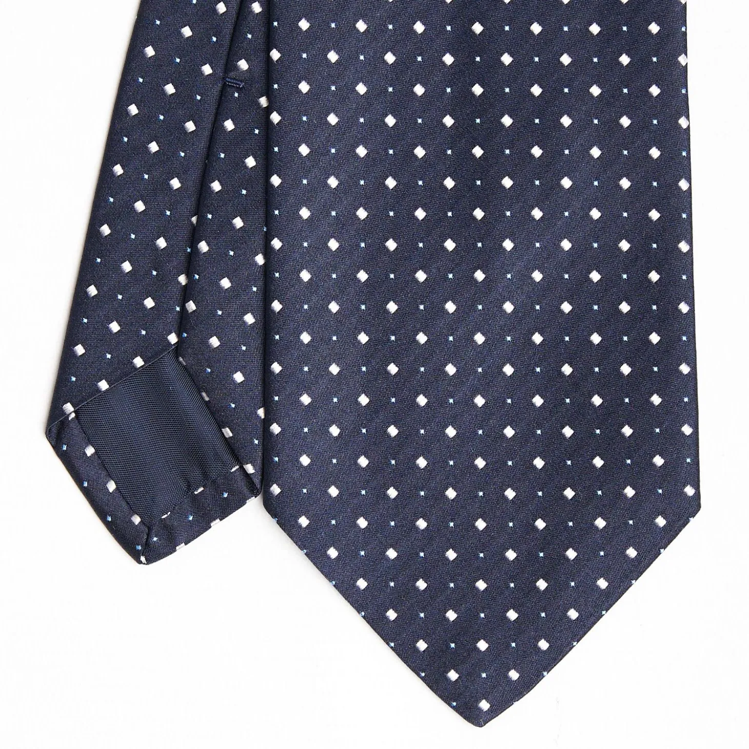 Dark Blue Cerimonial Silk Satin Tie - Small Geometric Pattern