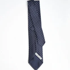 Dark Blue Cerimonial Silk Satin Tie - Small Geometric Pattern