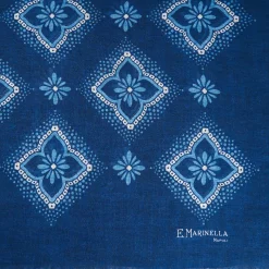 Dark Blue Cotton And Linen Scarf - Light Blue Macro Flowers