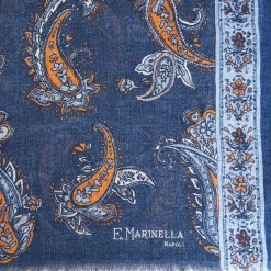 Dark Blue Cotton And Linen Scarf - Paisley Pattern
