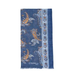Dark Blue Cotton And Linen Scarf - Paisley Pattern
