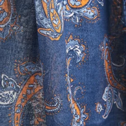 Dark Blue Cotton And Linen Scarf - Paisley Pattern