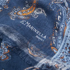 Dark Blue Cotton And Linen Scarf - Paisley Pattern