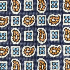 Dark Blue Extra Long Sartorial Silk Tie - Paisley Pattern