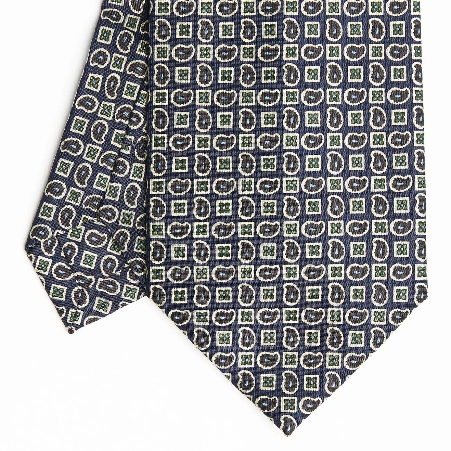 Dark Blue Extra Long Sartorial Silk Tie - Paisley Pattern