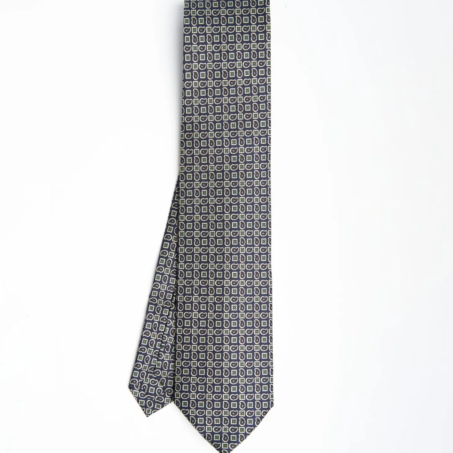Dark Blue Extra Long Sartorial Silk Tie - Paisley Pattern
