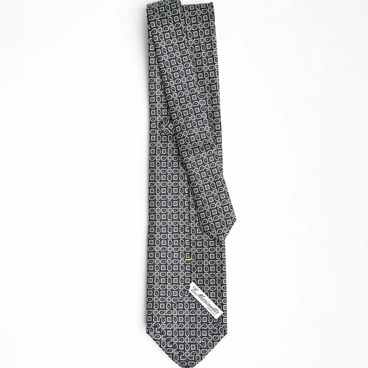 Dark Blue Extra Long Sartorial Silk Tie - Paisley Pattern