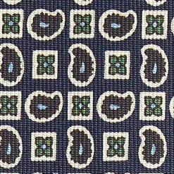 Dark Blue Extra Long Sartorial Silk Tie - Paisley Pattern