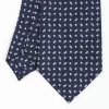 Dark Blue Extra Long Sartorial Silk Tie - Small Flower Pattern