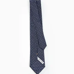 Dark Blue Extra Long Sartorial Silk Tie - Small Flower Pattern