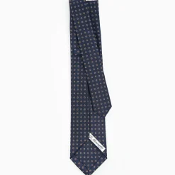 Dark Blue 9 Fold Sartorial Silk Tie Small Flower Pattern