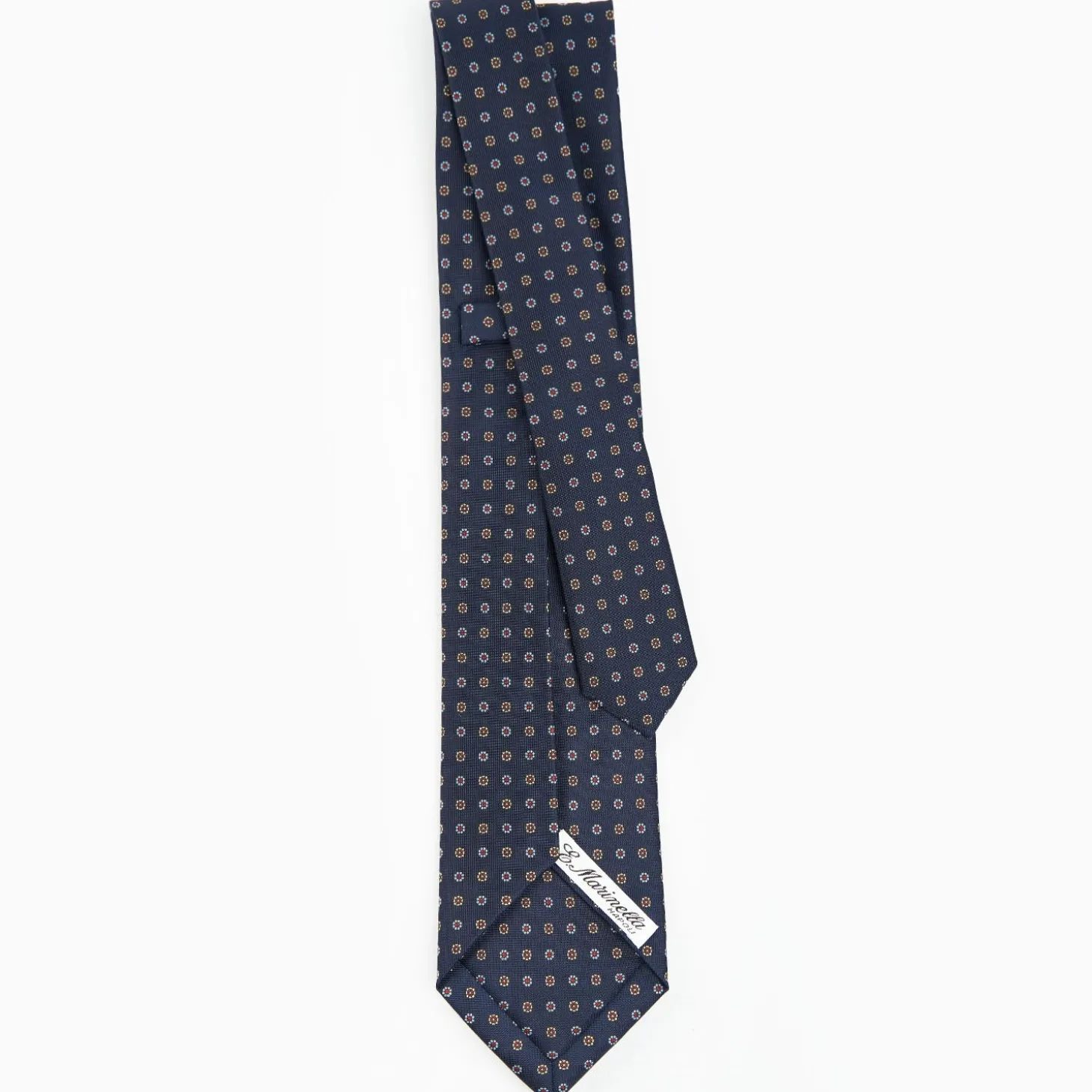 Dark Blue 9 Fold Sartorial Silk Tie Small Flower Pattern