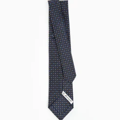 Dark Blue 9 Fold Sartorial Silk Tie Small Flower Pattern