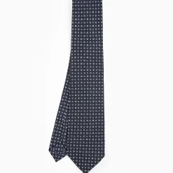 Dark Blue 5 Fold Sartorial Silk Tie - Small Flower Pattern