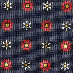 Dark Blue 5 Fold Sartorial Silk Tie - Small Flower Pattern