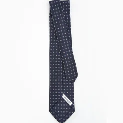Dark Blue 5 Fold Sartorial Silk Tie - Small Flower Pattern