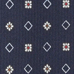 Dark Blue 5 Fold Sartorial Silk Tie - Small Flower Pattern