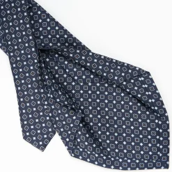 Dark Blue 5 Fold Sartorial Silk Tie - Small Flower Pattern
