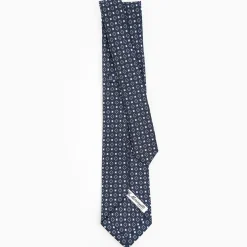 Dark Blue 5 Fold Sartorial Silk Tie - Small Flower Pattern