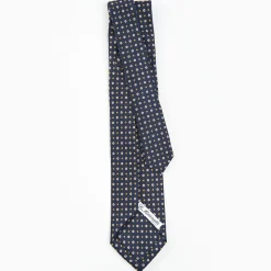 Dark Blue 5 Fold Sartorial Silk Tie - Small Flower Pattern