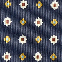 Dark Blue 5 Fold Sartorial Silk Tie - Small Flower Pattern