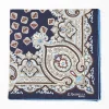 Dark Blue Hand-Printed Silk Pocket Square Large Flower Pattern