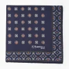Dark Blue Hand-Printed Silk Pocket Square Large Flower Pattern