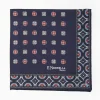 Dark Blue Hand-Printed Silk Pocket Square Large Flower Pattern
