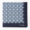 Dark Blue Hand-Printed Silk Pocket Square Large Flower Pattern