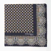 Dark Blue Hand-Printed Silk Pocket Square Large Flower Pattern