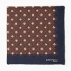 Dark Blue Hand-Printed Silk Pocket Square Large Flower Pattern