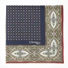 Dark Blue Hand-Printed Silk Pocket Square Small Flower Pattern