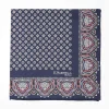 Dark Blue Hand-Printed Silk Pocket Square Small Flower Pattern