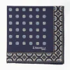 Dark Blue Hand-Printed Silk Pocket Square Large Flower Pattern