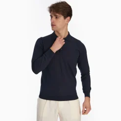 Dark Blue Jersey Long Sleeve Polo Shirt
