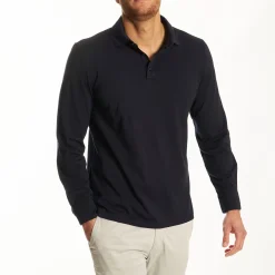 Dark Blue Jersey Long Sleeve Polo Shirt