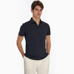 Dark Blue Jersey Short Sleeve Polo Shirt