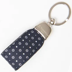Dark Blue Keyfob In Silk And Leather