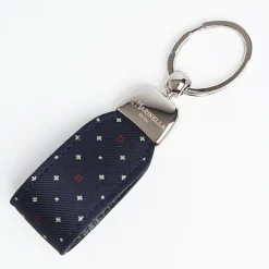 Dark Blue Keyfob In Silk And Leather