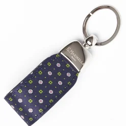 Dark Blue Keyfob In Silk And Leather
