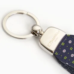 Dark Blue Keyfob In Silk And Leather
