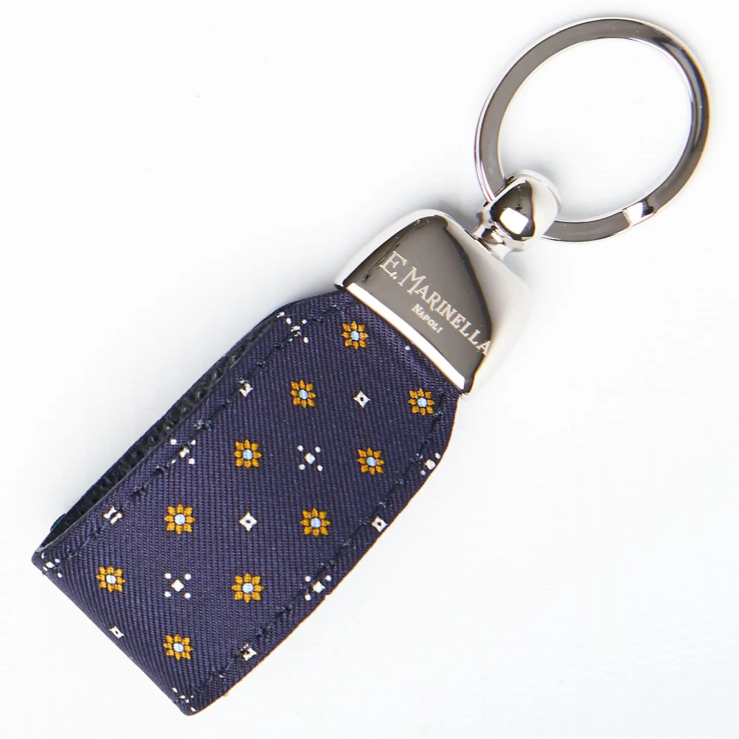 Dark Blue Keyfob In Silk And Leather