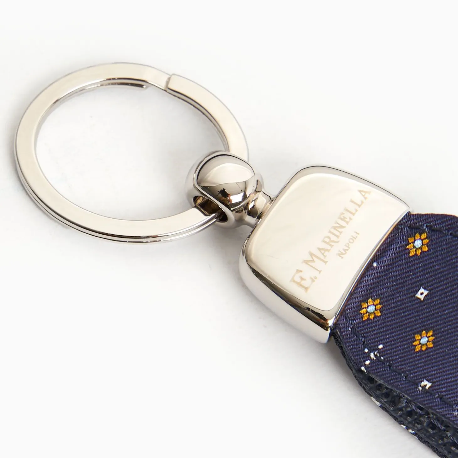 Dark Blue Keyfob In Silk And Leather