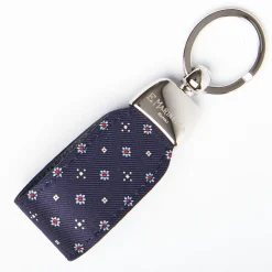 Dark Blue Keyfob In Silk And Leather