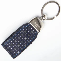 Dark Blue Keyfob In Silk And Leather