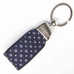 Dark Blue Keyfob In Silk And Leather