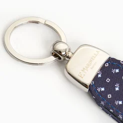 Dark Blue Keyfob In Silk And Leather