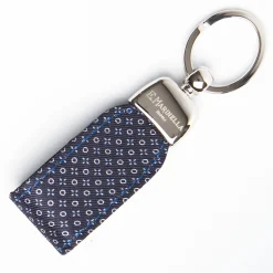 Dark Blue Keyfob In Silk And Leather