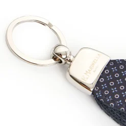 Dark Blue Keyfob In Silk And Leather